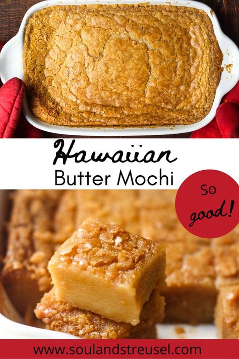 Hawaii Food Recipes, Hawaiian Butter Mochi, Butter Mochi Recipe, Aesthetic Food Recipes, Hawaiian Dessert Recipes, Hawaiian Desserts, Luau Food, Butter Mochi, Mochi Recipe