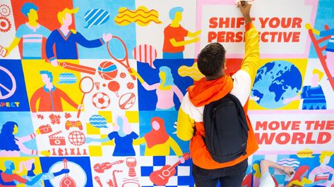 Colour by numbers wall mural at the University of Warwick - Fancy Features Colouring Wall, Office Mural, Interactive Walls, School Murals, Custom Wall Murals, Interactive Art, Mural Design, Mural Wall Art, Paint By Numbers