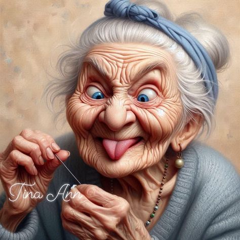 Happy Old People, Threading A Needle, Old Lady Cartoon, Cartoon Grandma, Christ Tattoo, Funny Old People, Grandma Names, Animal Caricature, Fart Humor