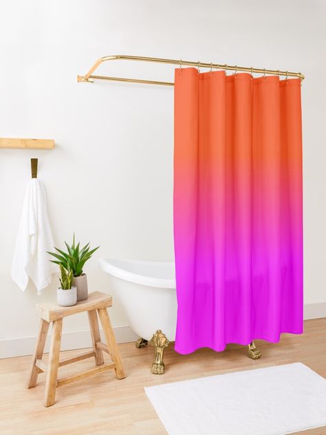 "Neon Orange and Hot Pink Ombre Shade Color Fade" Shower Curtain by podartist | Redbubble Striped Shower Curtain, Orange Shower Curtain, Dorm Bathroom, Cute Shower Curtains, Pink Bathroom Decor, Pink Shower Curtains, Orange Bathrooms, Pink Showers, Striped Shower Curtains