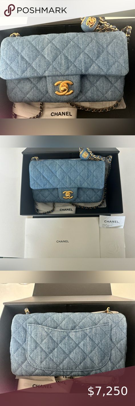 Denim Pearl Crush Mini Rectangular Chanel Mini Rectangular, Chanel Denim, Interior Hardware, Chanel Mini, Care Card, Chanel Handbags, Card Box, Full Set, Chanel