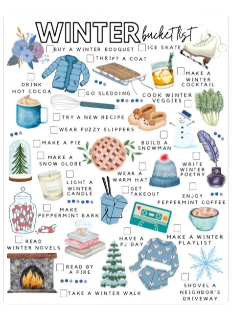 Cottage Core Winter Aesthetic, January Bucket List, January Vibes, Seasonal Bucket List, Winter Veggies, Winter Wellness, Seasonal Living, Christmas Bucket, Winter Bucket List