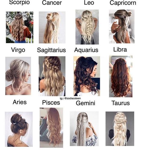 cute zodiac hair styles Zodiac Signs As Hairstyles, Hair Zodiac Signs, Gemini Hair Styles, Libra Hairstyles, Aquarius Hairstyles, Zodiac Signs Hair, Sagittarius Hair, Zodiac Sign Hairstyles, Zodiac Signs Hairstyles