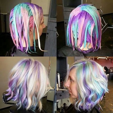 unicorn hair Hair Color Crazy, Multicolored Hair, Hair Color Techniques, Ombré Hair, Bright Hair, Hair Color And Cut, Pastel Hair, Colored Hair, Mermaid Hair