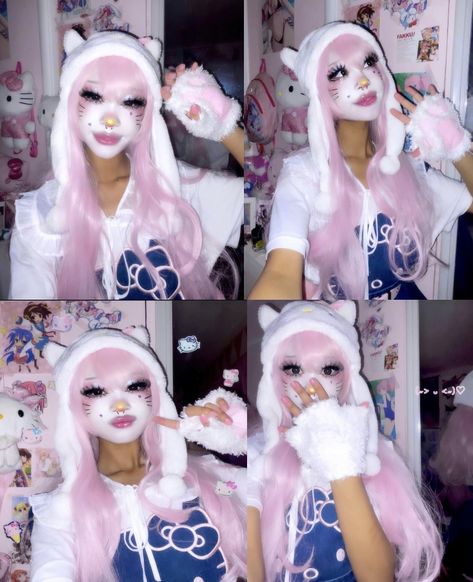 Silly Makeup, Creepy Cute Aesthetic, Makeup Themes, Belle Delphine, Kitty Makeup, Hello Kitty Makeup, Kitty Clothes, Kawaii Makeup, Hello Kitty Clothes