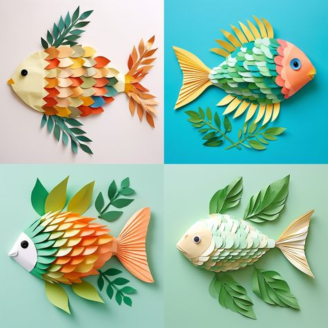 Paper Fish Craft Paper Fish Craft, Ocean Kids Crafts, Fish Paper Craft, Paper Flower Ideas, Ocean Craft, Fish Craft, Princess Paper Dolls, Summer Art Projects, Pen Art Work