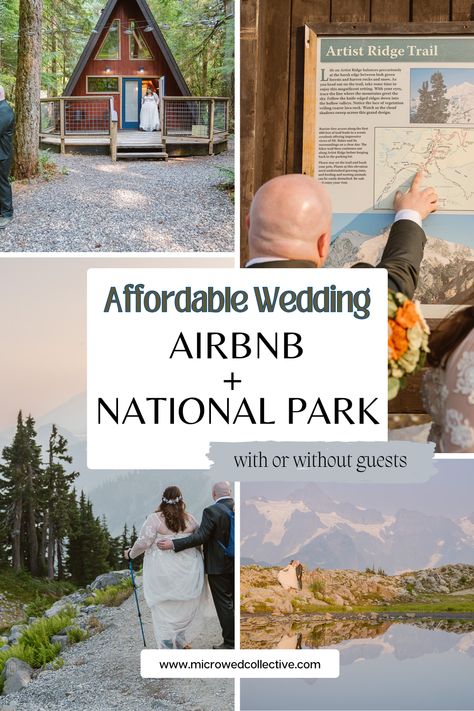 Looking for ideas for how to have an affordable wedding that is still amazing? Steal our Airbnb + National Park Wedding blueprint to learn how to pull off a wedding in a national park, without or without guests. Having a wedding in a National Park is affordable, plus you get the amazing landscape as your backdrop. Check out how it can be done!  #nationalparkwedding #airbnbwedding #affordablewedding Getting Married In A National Park, Shenandoah National Park Wedding, National Park Wedding Reception, Olympic National Park Wedding, Park Wedding Ideas, Wedding Airbnb, Park Wedding Reception, Mount Baker, Airbnb Wedding