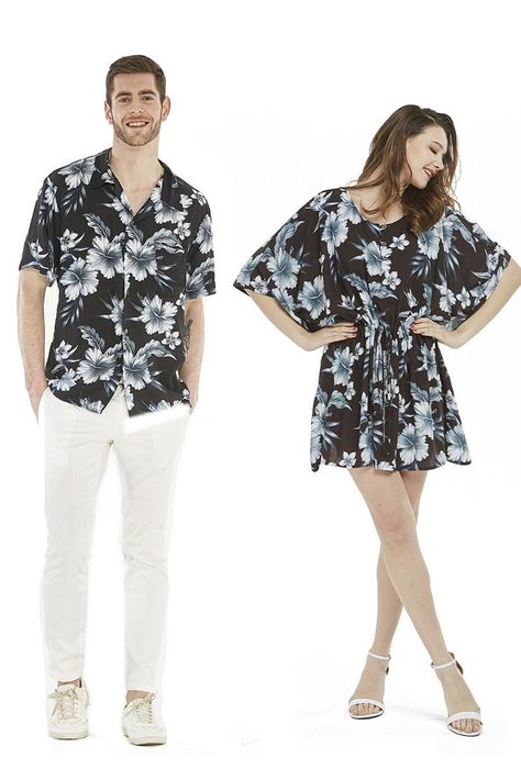 Mens Shirt Details, Matching Couples Outfits, Matching Couple Outfits Summer, Couples Outfits, Poncho Dress, Couple Dress, Cute Matching, Matching Couple Outfits, Hawaiian Luau