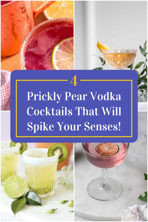 Collage of 4 prickly pear vodka cocktails. Prickly Pear Moscow Mule, Prickly Pear Vodka Recipes, Prickly Pear Vodka Drinks, Prickly Pear Drink Recipes, Prickly Pear Drinks, Prickly Pear Cocktail Recipes, Pear Drink Recipes, Prickly Pear Cocktail, Pear Vodka Drinks