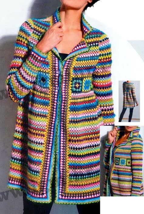 Crochet Sweater Coat, Crochet Cardigan Free, Gilet Crochet, Mode Crochet, Colorful Crochet, Stil Boho, Crochet Coat, Crochet Summer, Crochet Jacket