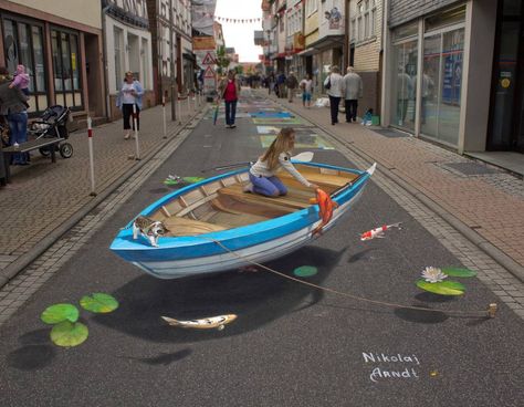 The air river by Nikolaj-Arndt on DeviantArt 3d Art Work, 3d Art Museum, Street Chalk Art, Illusion Kunst, Street Art Illusions, Pavement Art, 3d Chalk Art, Urbane Kunst, Sidewalk Chalk Art