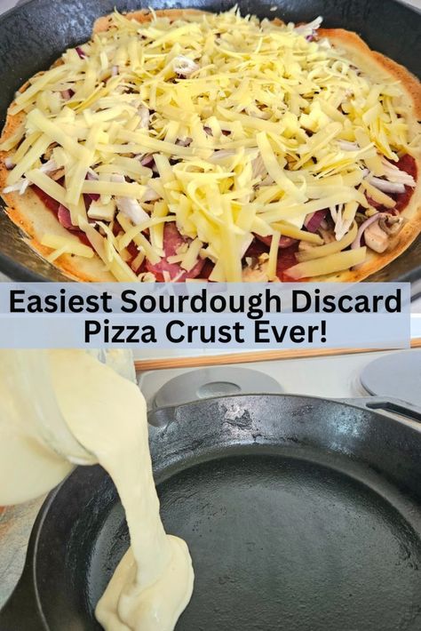 Easy Sour Dough Pizza Crust Recipes, Quick Pizza Crust Recipe, Easy Discard Pizza Dough, Sour Dough Pizza Dough Recipe Quick, Sourdough Discard Crust, Pizza Sourdough Discard Recipe, Sourdough Starter Pizza Crust, Simple Sourdough Pizza Crust, Gluten Free Sourdough Discard Recipes Easy