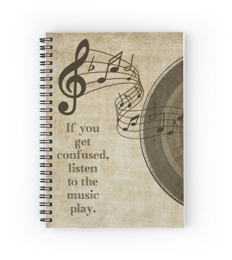 Spiral notebooks with high-quality edge-to-edge print on front. 120 pages in your choice of ruled or graph lines. Music in a great design for any fan! Cover Page For Music Project, Music Note Book Cover Design, Music Notebook Design, Music Front Page Design, Music File Cover Decoration Ideas, Lyrics Book Design, Music Book Cover Design Ideas, Music Project File Cover Ideas, Lyric Book Design Ideas