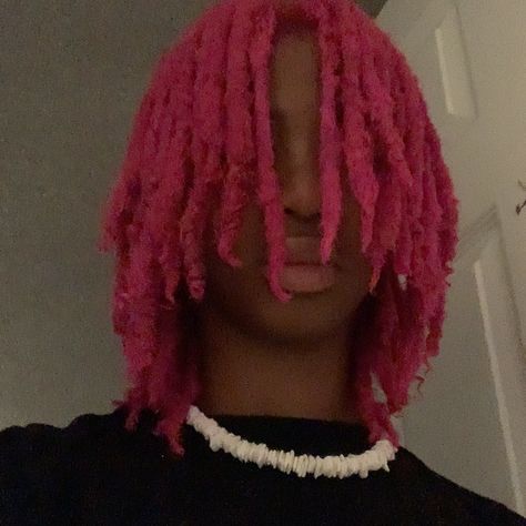 Pink Locs Men, Dark Pink Locs, Pink And Black Dreads, Pink Dreads Men, Pink Dreads Black Women, Blonde And Pink Locs, Hot Pink Locs, Pink And Black Locs, Bleached Locs