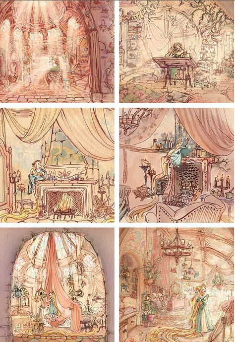 The Art Of Tangled, Disney Princess Concept Art, Rapunzel Artwork, Princess Aesthetic Art, Set Design Concept Art, Tangled Illustration, Rapunzel Concept Art, Tangled Artwork, Princess Concept Art