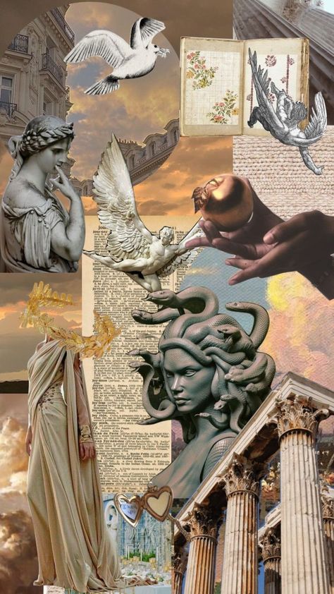 Greek Mythology Scrapbook Ideas, Ancient Greek Gods Aesthetic, Greek Artwork Paintings, Greek Asthetic Wallpers, Wallpapers Greek Mythology, Greek God Artwork, Greek Mythology Aesthetics, Greek Mythology Moodboard, Greek Mythology Art Ancient Greece Aesthetic