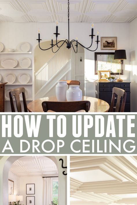 Drop ceilings can be a practical choice, but they also be eyesores in certain rooms of your home. Here's how to complete an easy drop-ceiling update that will create a beautiful feature for any space. Drop Ceiling Tiles Diy, Drop Ceiling Ideas, Ceiling Update, Drop Ceiling Designs, Diy Drop Ceiling, Ceiling Tiles Diy, Home Improvements To Increase Value, Complete Home Renovation, Drop Ceilings