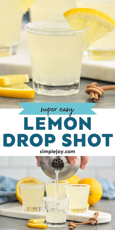 A Lemon Drop Shot is a winner for a reason! Made with three simple ingredients, this is always a fan favorite. Lemon Drop Shots Recipe, Lemon Drop Shot Recipe, Lemondrop Shot Recipe, Winter Vodka Cocktails, Lemon Drop Drink, Lemon Drop Recipe, Lemon Drop Shots, Lemon Shots, Vegetarian Drinks