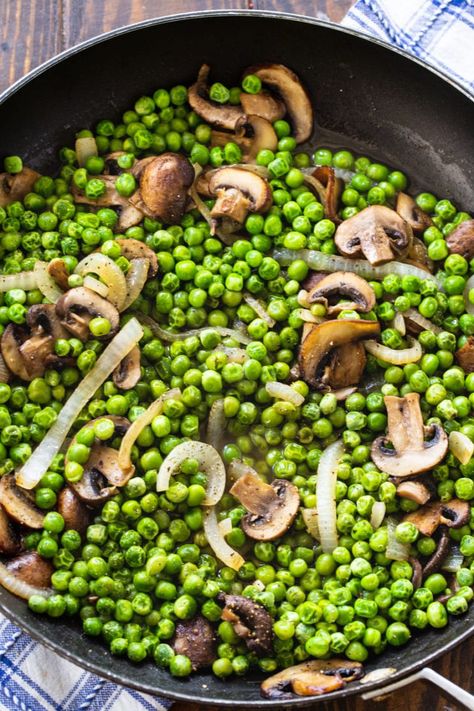 Buttered Peas and Mushrooms Mushrooms And Peas Side Dish, Green Pea Side Dish, Peas Mushrooms Recipe, Mushroom And Peas Recipes, Peas And Mushrooms Side Dishes, English Peas Recipe Side Dishes, Garden Peas Recipes, Green Peas Recipes Side Dishes, Pea Side Dish Recipes