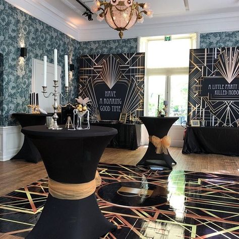 Black Excellence Theme Party, 30th Birthday Great Gatsby Theme, Golden Age Theme Party, Harlem Nights Decor, All Black 50th Birthday Party Ideas, Harlem Knights Themed Party, Hollywood Glam Decor Party, Elegant Masquerade Ball Decorations, Harlem Nights Theme Party Decorations