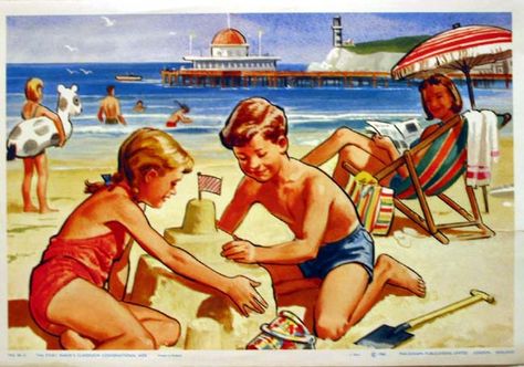 60s Childhood, Vintage Seaside, Bye For Now, Beach Drawing, Bucket And Spade, British Seaside, Stones Throw, Sea Side, Seaside Beach