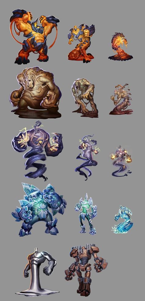 Magma Monster Concept Art, Golem Rpg, Metal Golem, Golem Concept Art, Elemental Character, Ice Golem, Mud Monster, Monster Artwork, Character Design Cartoon