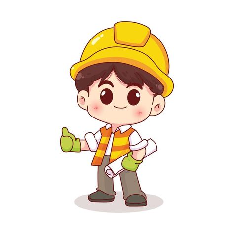 Engineer worker or construction worker foreman character hand drawn cartoon illustration Cartoon Construction Worker, Engeenering Drawing, Engineer Cartoon Character, Engineer Drawing Cartoon, Architect Character, Construction Worker Illustration, Engineer Character Design, Engineer Clipart, Engineer Illustration