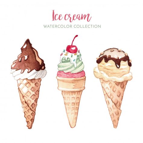 Watercolor illustration of ice cream Fre... | Free Vector #Freepik #freevector #watercolor Ice Cream Clipart, Desserts Drawing, Ice Cream Illustration, Dessert Illustration, Ice Cream Art, 귀여운 음식 그림, Watercolor Food, Cold Desserts, Cute Food Art