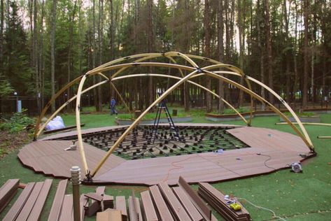 Geodesic Dome Plans, Geodesic Dome Greenhouse, Dome Greenhouse, Geodesic Domes, Geodesic Dome Homes, Dome Building, Laminated Veneer Lumber, Dome Structure, Air Mancur