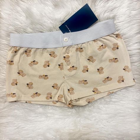 Brandy Melville Boy Shorts with Angel Baby Print and... - Depop Brandy Melville Boy Shorts, Brandy Melville Cherub, Brandy Melville Pjs, Cottage Clothes, Cotton Undies, Brandy Melville Shorts, Cute Pjs, Cute Pajama Sets, Baby Print