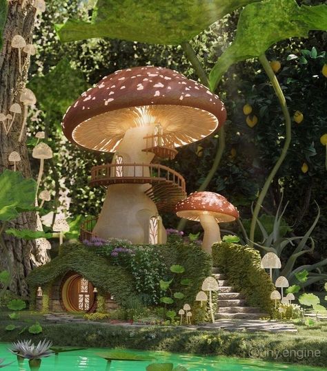 Mushroom Playroom, Mushroom Playground, Fairy Gardens Ideas, Alice In Wonderland House, Tinkerbell House, Fantasy Playground, Fairy Garden Aesthetic, Fairy Garden Indoor, Fairy Playground