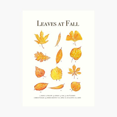 Leaves Poster, Watercolor Autumn Leaves, Watercolor Leaf, Fall Watercolor, Yellow Art, Orange Art, Golden Leaves, Fall Prints, Watercolor Leaves