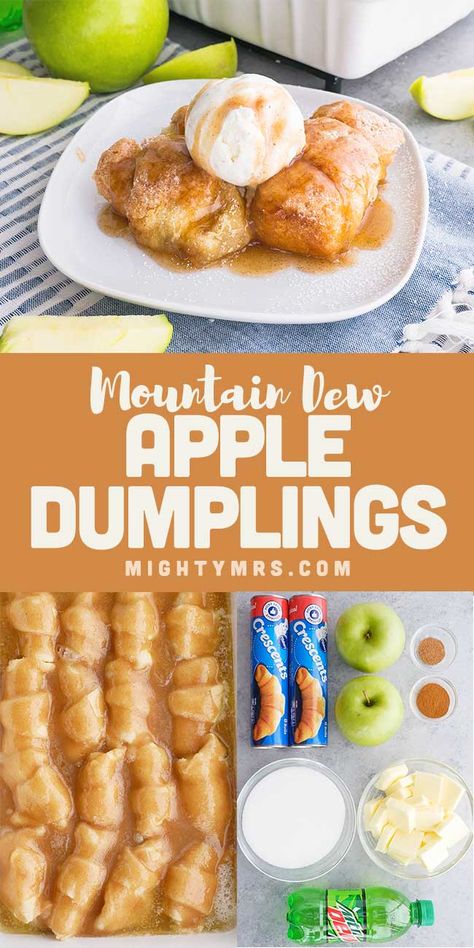 Mountain Dew Apple Dumplings, Cinnamon Sauce, Dumplings Easy, Crescent Roll Apple Dumplings, Easy Apple Dumplings, Easy Dumplings, Fall Dessert Recipes Easy, Farm Recipes, Turnover Recipes