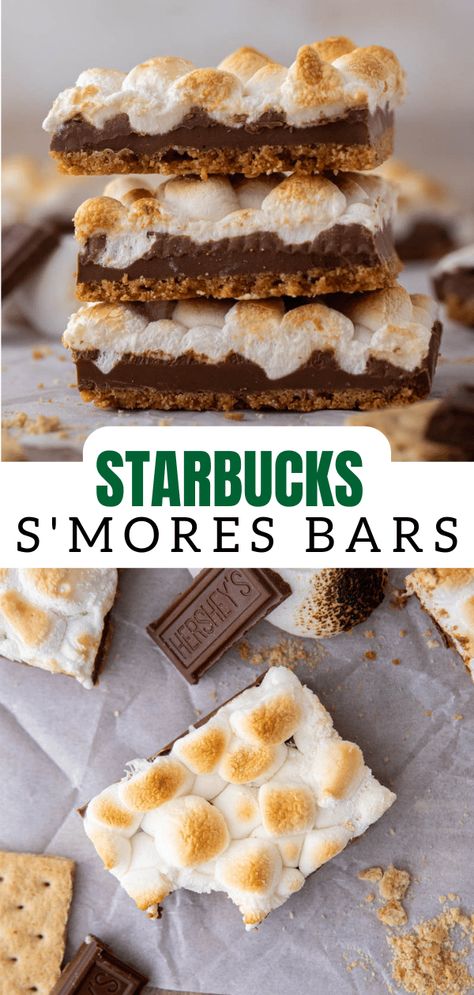 These s'mores bars are the ultimate Starbucks copycat recipe made with a buttery graham cracker crust, milk chocolate, and toasted marshmallows. Smores Bars, Crumble Cookie, S Mores Bars, Smore Recipes, Copycat Starbucks, Quick Dessert Recipes, Copycat Starbucks Recipes, Cracker Crust, S'mores Bar