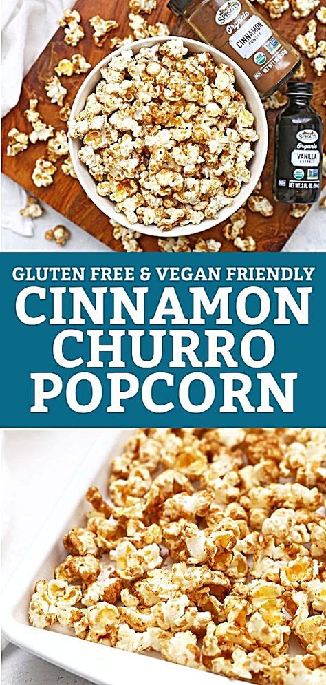 Cinnamon Churro Popcorn - This easy cinnamon popcorn almost tastes like biting into a warm churro or cinnamon roll. It's a simple, delicious treat you can whip up in no time! (Gluten free & vegan friendly) Cinnamon Churro Popcorn (Gluten Free & Vegan Friendly) - Cinnamon Churro Popcorn (AD) - This easy cinnamon popcorn almost tastes like biting into a warm churro or cinnamon roll. It's an easy, delicious treat you can whip up in no time! (Gluten free & vegan friendly) // vegan popcorn recipe // Flavoured Popcorn Recipes, Sugar Popcorn Recipe, Vegan Popcorn Recipes, Churro Popcorn, Popcorn Ad, Cinnamon Sugar Popcorn, Flavoured Popcorn, Flavored Popcorn Recipes, Popcorn Recipes Sweet