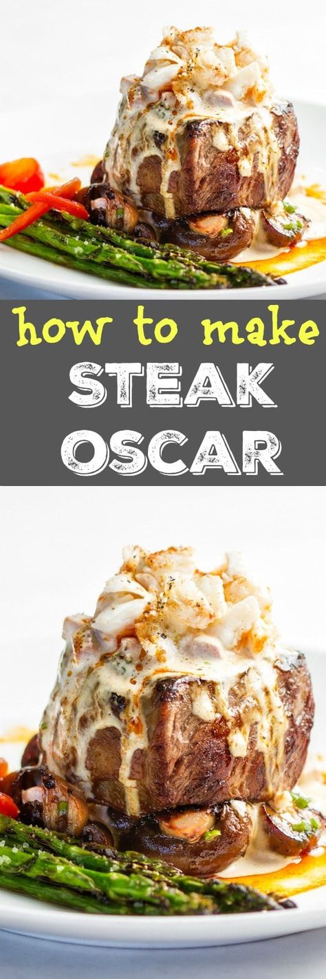 Steak Oscar, Birthday Dinner Recipes, Oscar Food, Birthday Dinner Menu, Fancy Dishes, Family Dinner Recipes, Steak Dinner, Seafood Dinner, Birthday Dinner