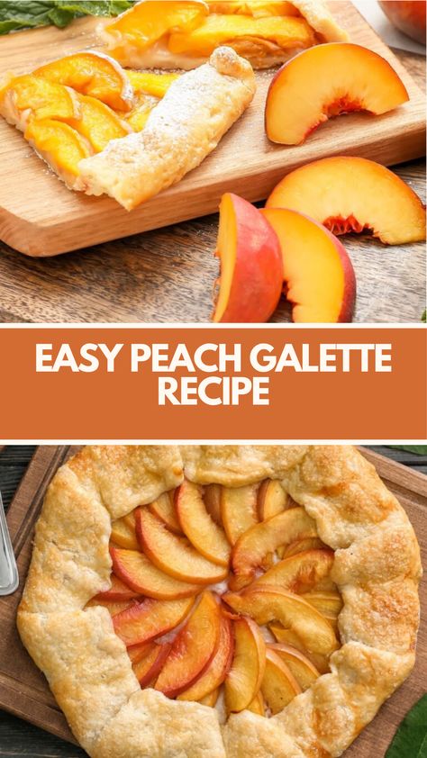 Easy Peach Galette recipe made of fresh peaches, a flaky pie crust, and a touch of sugar and cinnamon serve 6 takes about 30 minutes to prepare and 45 minutes to bake, creating a delightful dessert that’s perfect for any occasion. Peach Galette Recipe Easy, Peach Pie Recipes Easy, Peach Recipes Dessert, Peach Galette Recipe, Garden Meals, Peach Hand Pies, Peach Puff Pastry, Easy Peach Pie, Peach Galette