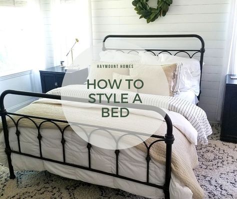 Haymount HOmes LLC how to style a bed Black Wrought Iron Bed Decor Bedroom Ideas, Bedding With Metal Bed Frame, Metal Bed Styling, Farmhouse Iron Bed, Metal Beds Bedroom, Black Iron Bed Frame Bedroom, Black Rod Iron Bed Frame, White Iron Beds Bedroom Decorating Ideas, Black Iron Beds Bedroom Decorating Ideas