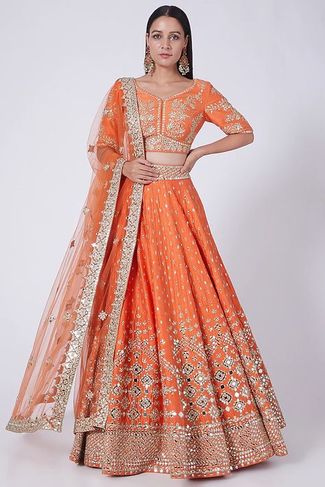 Orange Mirror Embellished Lehenga Set Design by Abhinav Mishra at Pernia's Pop Up Shop 2021 Abhinav Mishra Lehenga Mirror Work, Abhinav Mishra Lehenga, Mishra Lehenga, Embellished Lehenga, Brown Kid, Abhinav Mishra, Orange Lehenga, Jeep Photos, Orange Mirror