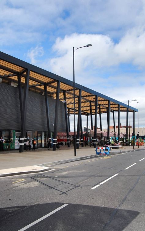 Wakefield Market Hall, West Yorkshire, England // Adjaye Associates Mall Facade Design Architecture, Market Hall Architecture, Mall Entrance Design Architecture, Multipurpose Hall Architecture, Retail Architecture, Sheffield City Centre, Retail Facade, Canopy Architecture, Retail Park