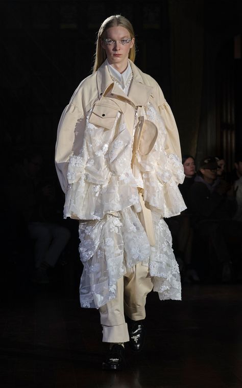 Simone Rocha - Women's Ribbon-Detailed Midi Dress - Neutral - Only At Moda Operandi Jacket Runway, White Leather Jacket, Fashion Portfolio, Neutral Fashion, Leather Biker Jacket, Biker Style, Mens Accessories Fashion, 가을 패션, Fashion Studio