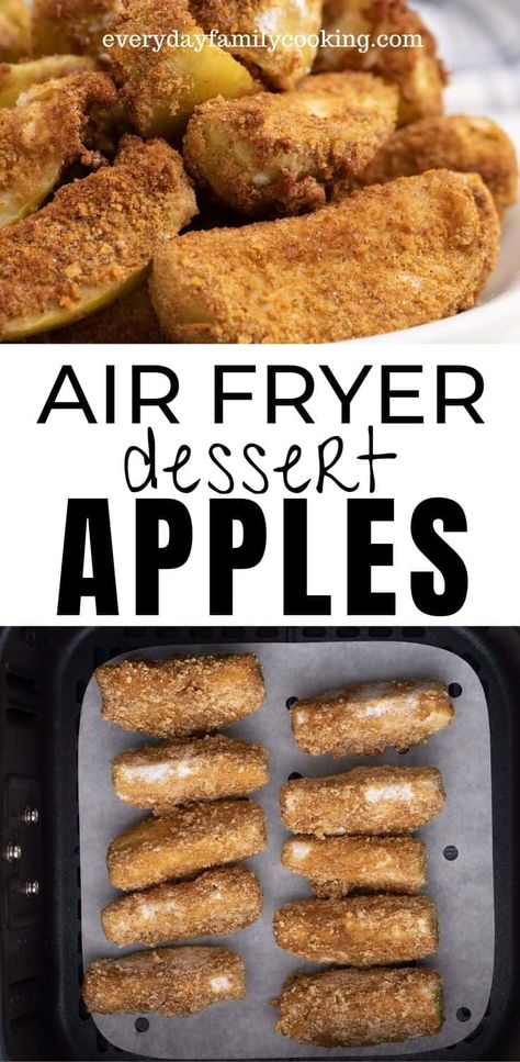 The best air fryer apple slices coated in graham crackers and cinnamon sugar. They’re sweet and a perfect way to use up extra apples this fall season! #airfryer #airfryerdessert #airfryerrecipes Apple Slices Air Fryer, Air Fryer Apple Slices Recipes, Air Fried Cinnamon Apples, Air Fryer Apple Slices, Air Fry Apple Slices, Air Fried Apple Slices, Airfryer Apples, Reese Fudge Recipe, Air Fryer Apples