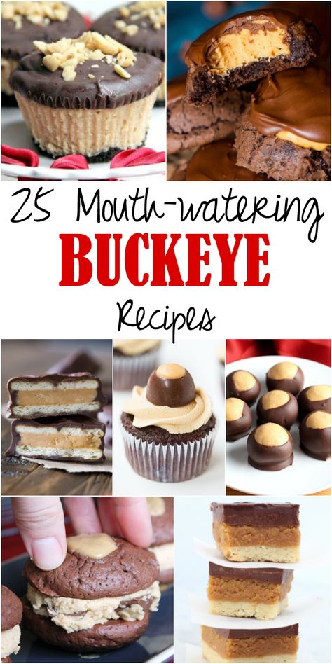 Buckeye Cupcakes Ohio State, Ohio State Football Party Food, Buckeye Dessert Recipes, Osu Cupcakes, Ohio State Food, Buckeye Desserts, Buckeye Recipes, Buckeye Bites, Buckeye Dessert