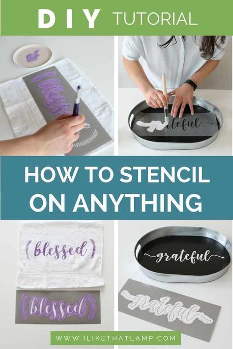 crafts tips and diy How to stencil on wood, metal, fabric, paper, concrete + more. Tips and tricks on how to stencil without paint bleed so you can make a beautiful piece of home decor that you love. #stencilling #stencils #diy #diyhome #diyhomedecor #diyprojects #diycraftid crafts tips and diy Affirmation Prayers, Stencil On Wood, Concrete Fabric, Girls Lip, Grandma Cards, Stencils Tutorials, Wood Art Diy, Stencil Decor, Stencil Wood