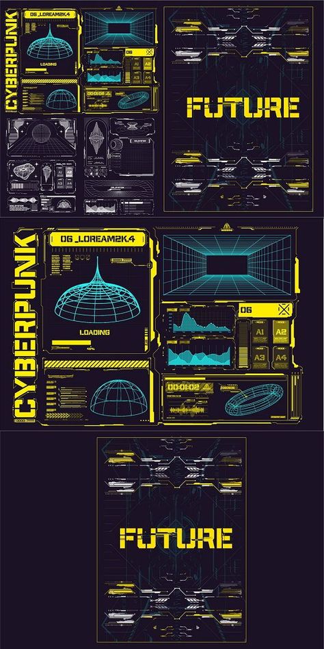 Cyberpunk Design Elements, Cyberpunk Journal, Cyberpunk Powerpoint, Cyberpunk Packaging, Panel Layout Design, Cyberpunk Layout, Cyberpunk Design Graphic, Futuristic Layout, Cyberpunk Graphic Design