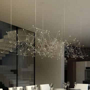 Modern nickel ceiling light in custom sizes Steel Chandelier, Golden Lamps, Restaurant Chandelier, Starry Lights, Chrome Lamp, Modern Cafe, Luxury Restaurant, Italian Lighting, Lighting Trends