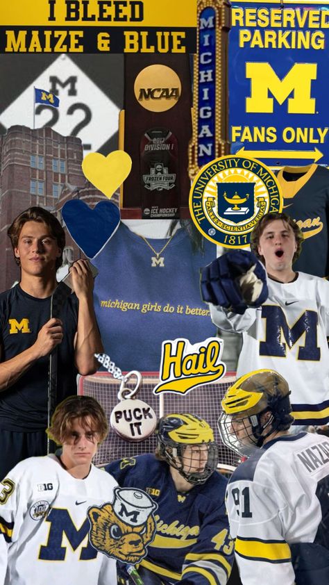 university of michigan hockey! #umich #michigan #hockey University Of Michigan Hockey, Cute Backrounds, Michigan Hockey, College Vision Board, Michigan M, Michigan Girl, College Hockey, Maize And Blue, Hot Hockey Players