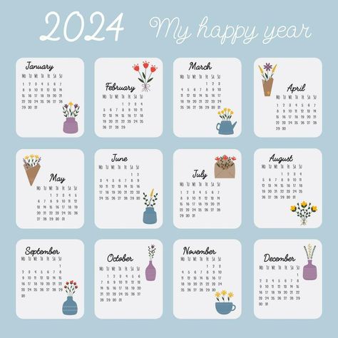 Printable hand drawn calendar 2024. Calendar grid, Monday first. Vertical Arrangement, Calendar template of 12 Months, Cover Design Style Vector Illustration with hand drawn flowers in trendy style. Organisation, Drawn Calendar, Calender Template, Free Printable Calendar Templates, Calendar Design Template, Modern Calendar, Creative Calendar, Bullet Journal Cover Ideas, Calendar Poster