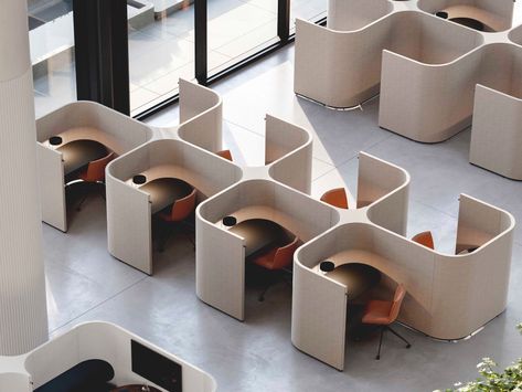 Social-Distancing At Work: These cubicle designs make segregated workspaces safe and stylish | Yanko Design Collaborative Furniture, Cubicle Design, Coworking Space Design, Office Design Trends, Desain Pantry, Upholstered Walls, Office Cubicle, Office Space Design, Workplace Design