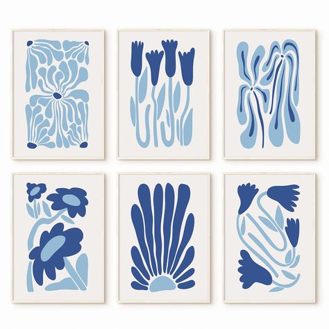 Paintings For Bathroom, Aesthetic Matisse, Preppy Pictures, Wall Decor Aesthetic, Art Picasso, Blue Wall Decor, Abstract Floral Art, Matisse Art, Flower Paintings